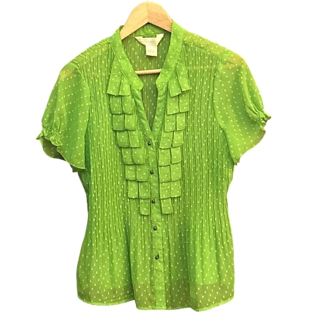 Y2K New York City Design Co Ruffle Blouse Whimsigoth Fairycore Lime Green L